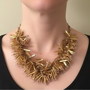 NEW J. CREW FIREBURST MATCHSTICK NECKLACE GOLD PINK BEADS STARBURST PROM WEDDING